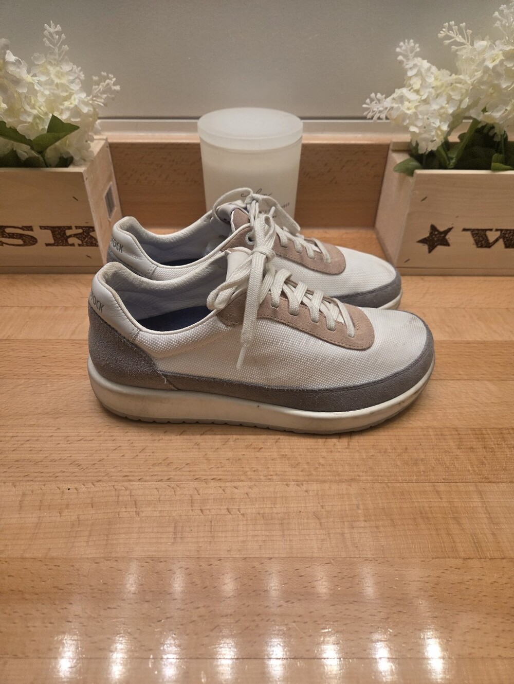 Birkenstock Honnef City Sneakers White/Tan/Gray Women's Size 38